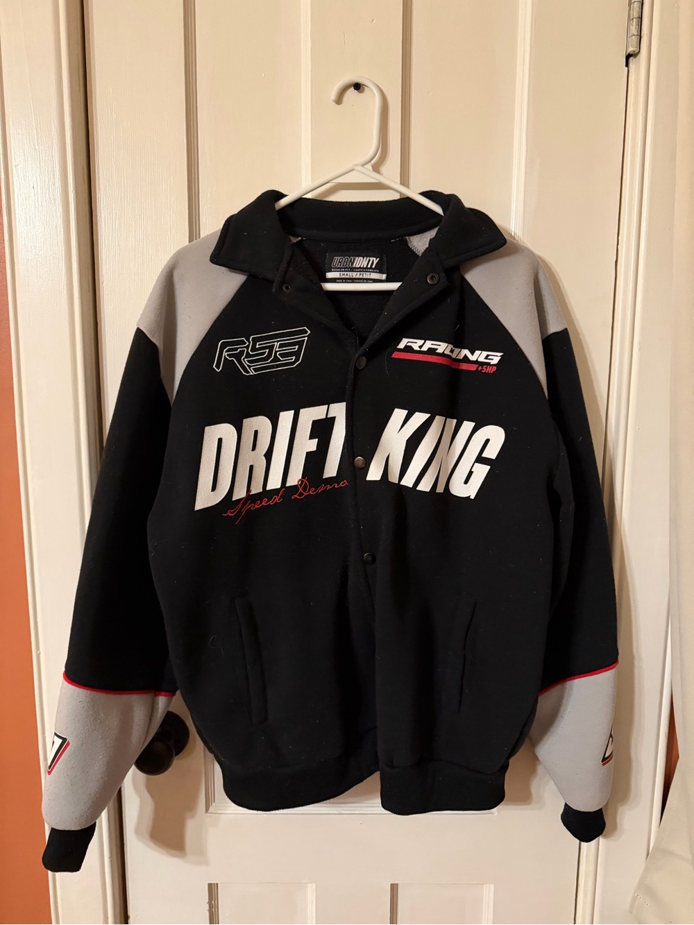 Urban Planet Black, Gray & Red 'Drift King' Varsity Jacket